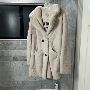 NWT PJ Salvage Faux Fur Stone double breasted button up jacket pockets large